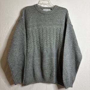 Henry Grethel Men's XL Grey Crewneck Chunky Knit Wool Blend Grandpa Sweater